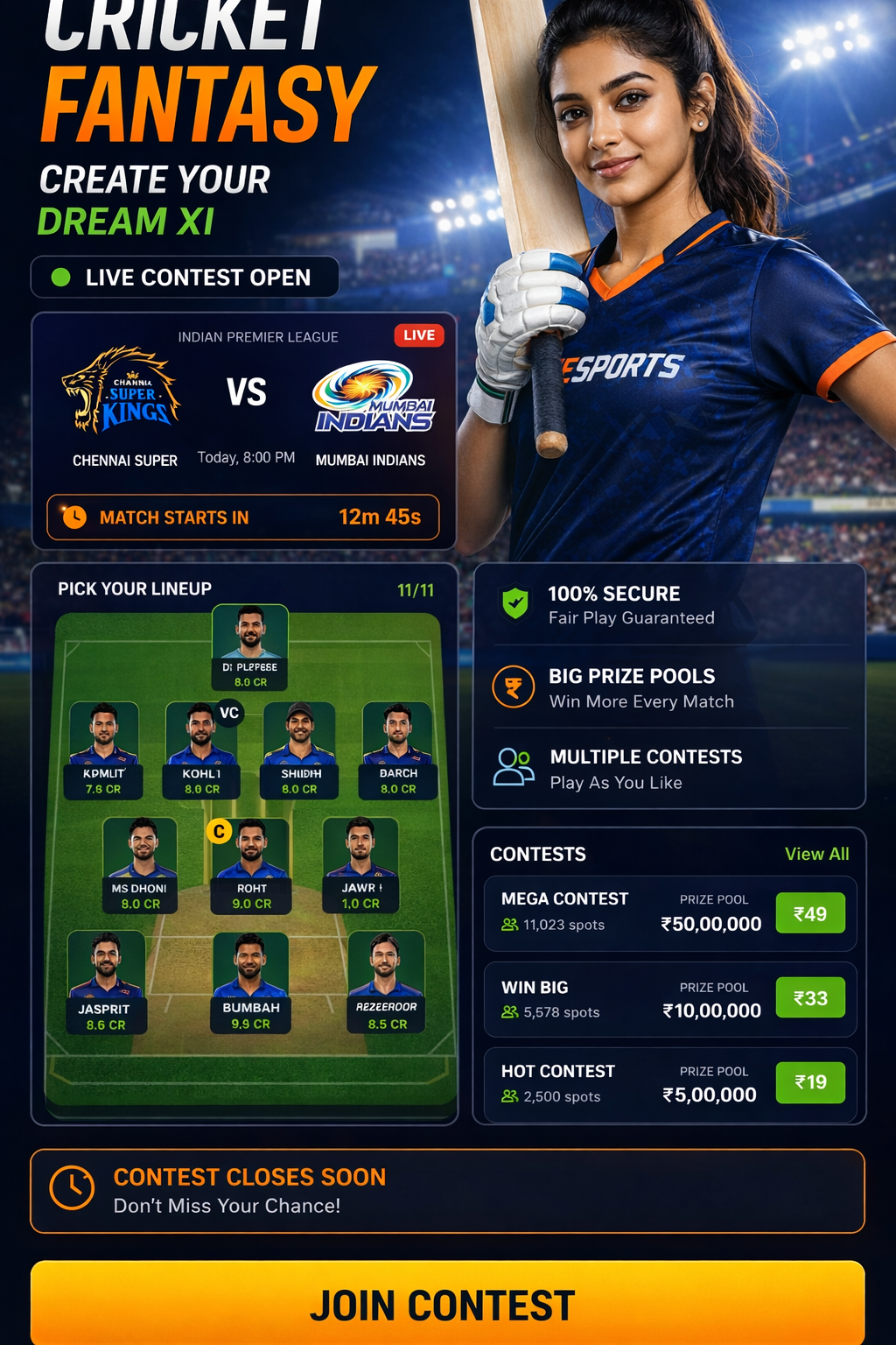 Come Fantasy Zone cricket matchday visual