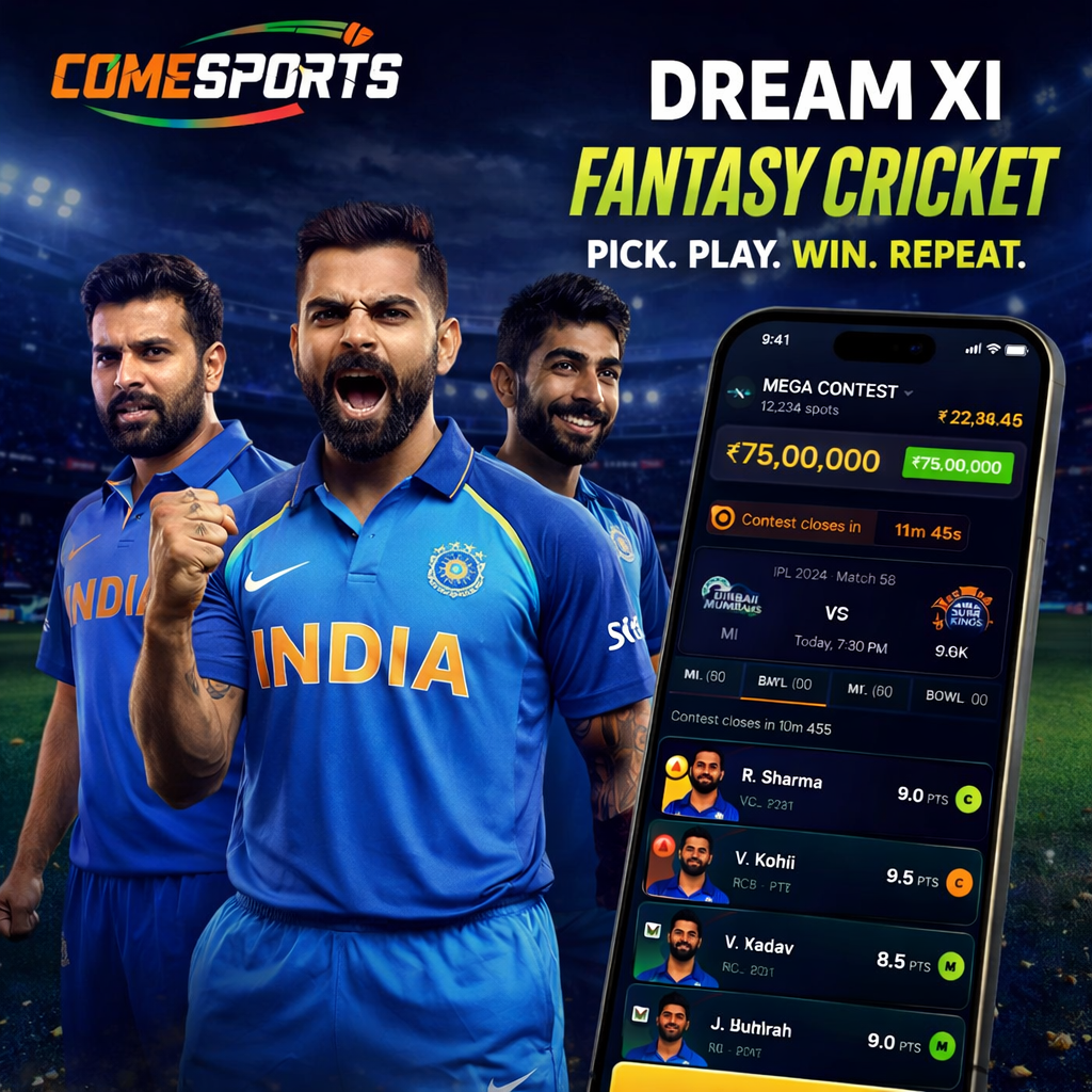 Come Fantasy Zone fantasy cricket and India team visual