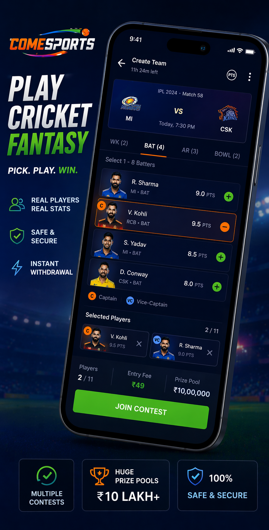 Come Fantasy Zone cricket fantasy visual
